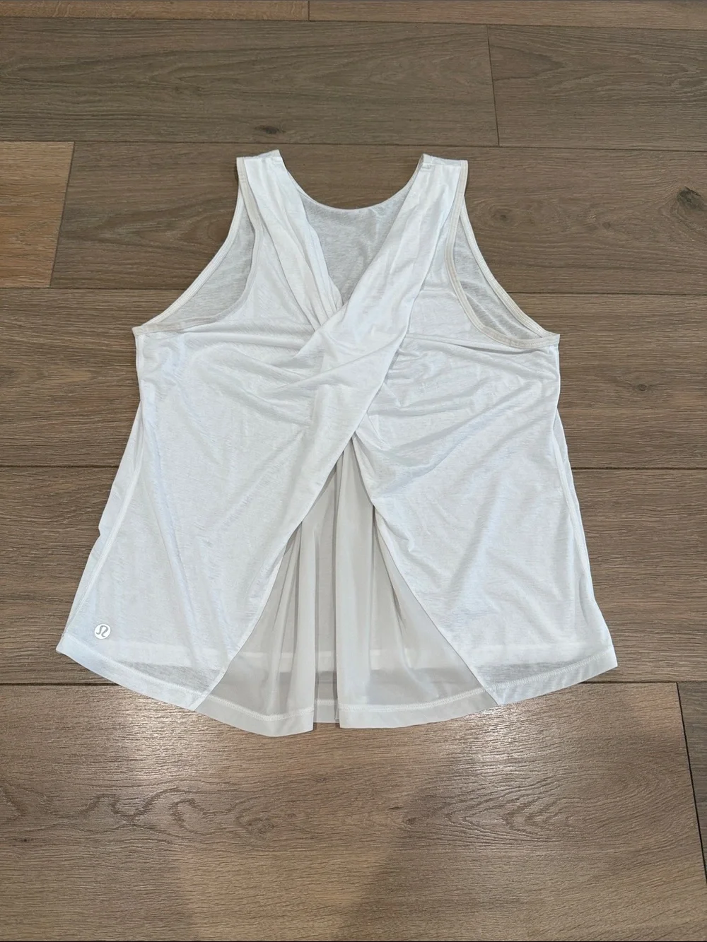 LULULEMON Off White Semi Sheer Crisscross X Drape Back Active Tank Top Size 6